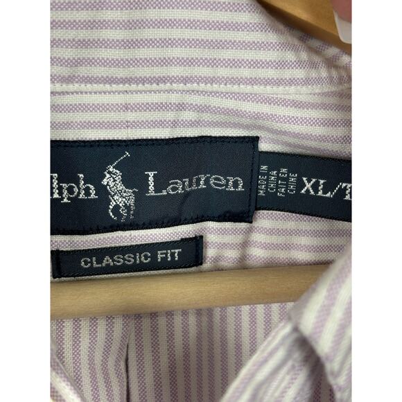 Ralph Lauren Mens Button Up Shirt Sz XL White Purple Striped Preppy Classic Work - Picture 6 of 7